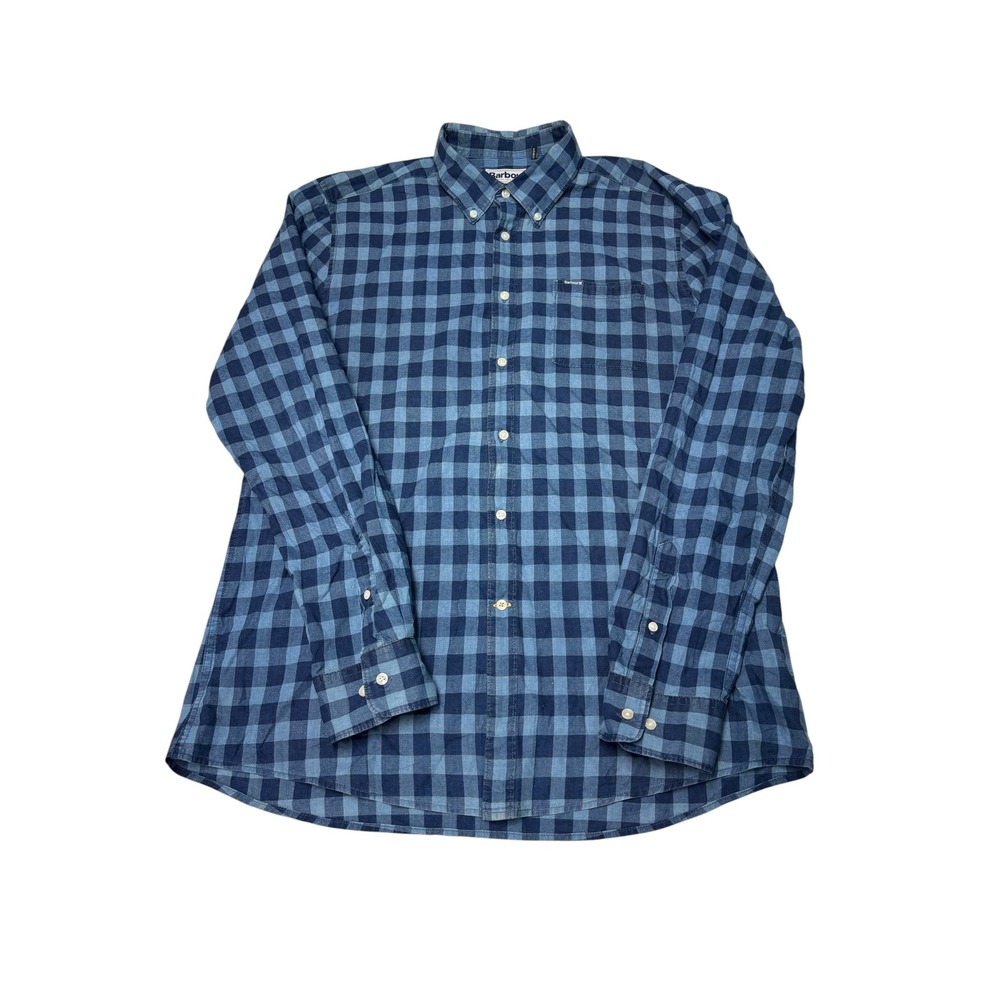 Barbour Owens Shirt Mens XL Tailored Fit Blue Buffalo Check Cotton Button‎ Down
